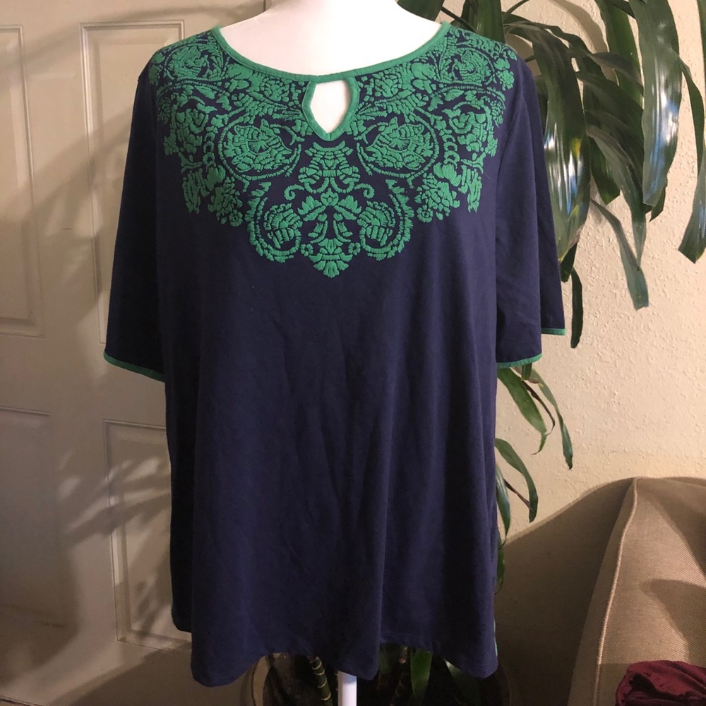 Green Pattern Blue Top